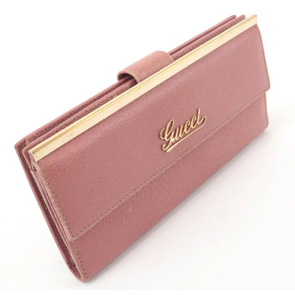 Authentic Pink GUCCI Leather Bi-fold Long Wallet with Gold Toned Hardware - Picture 5 of 9